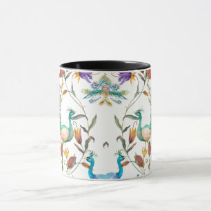 Taza Patrón sin foco con pavo real y flores
