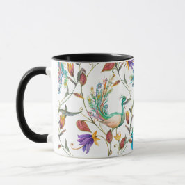 Taza Patrón sin foco con pavo real y flores