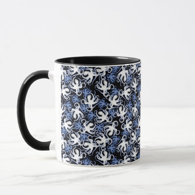 Taza Patrón sin foco del pulpo negro, blanco y azul (Izquierda)