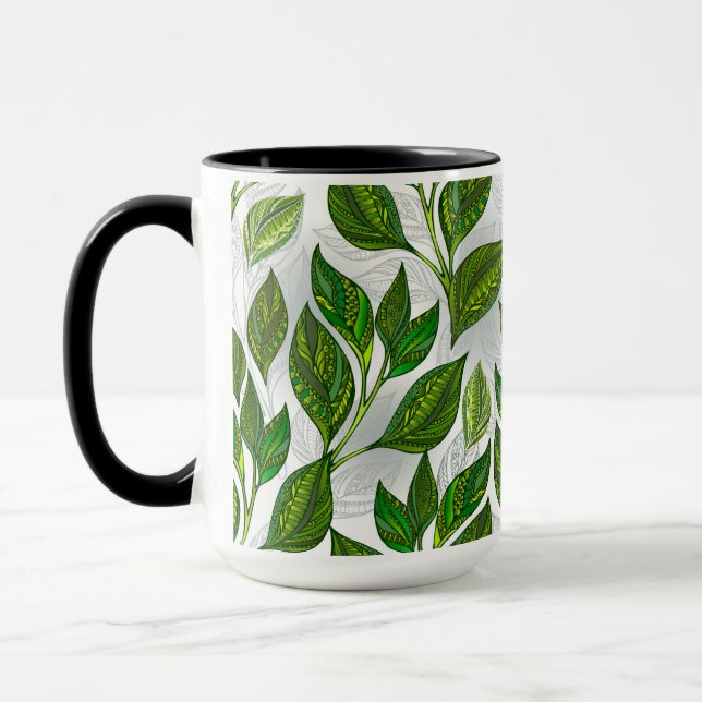 Taza Patrón sin inconvenientes con hojas de té verdes (Izquierda)
