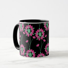 Taza Patrón sin problemas de las flores verdes y rosas