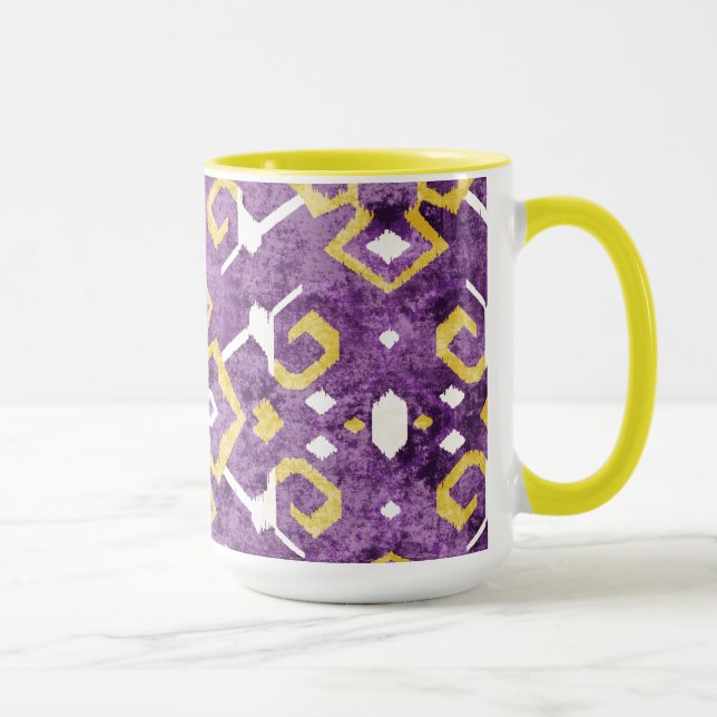 Taza patrón tribal de ikat púrpura amarillo de moda (Derecha)