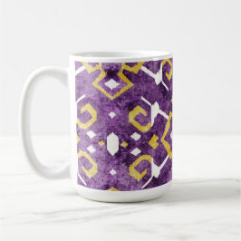 Taza patrón tribal de ikat púrpura amarillo de moda