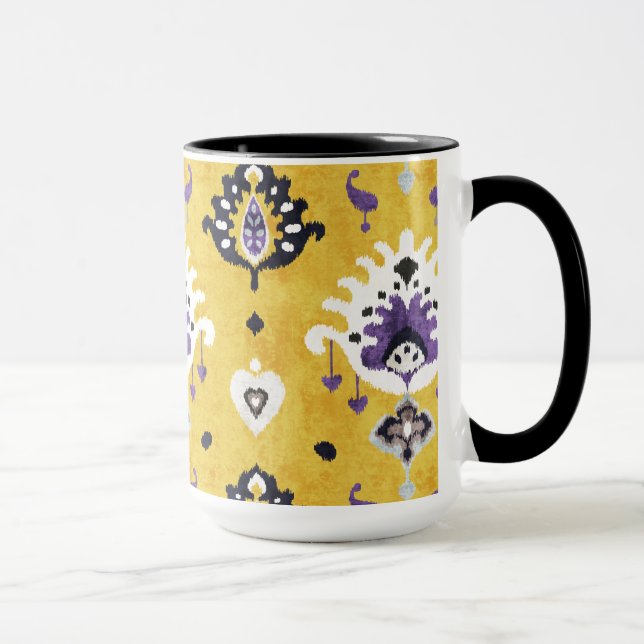 Taza patrón tribal de ikat púrpura amarillo de moda (Derecha)