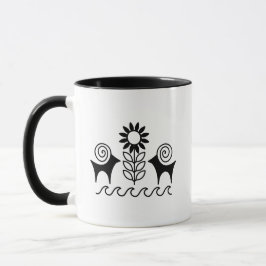 Taza Patrón ucraniano floral y animal en negro