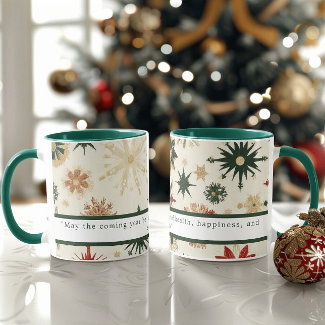 Taza Patrón Vintage Gold Snowflakes Personalizado (Vintage Gold Snowflakes pattern Personalized Mug)