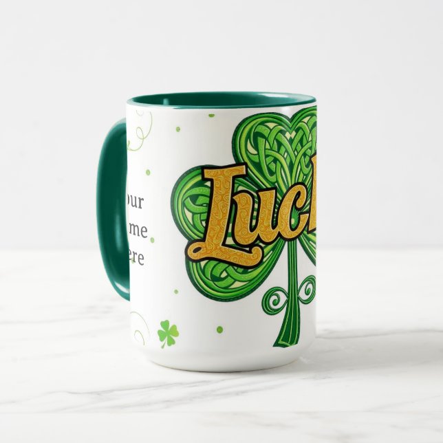 Taza Patrón Vintage Lucky Shamrock St. Paddy's (Anverso izquierdo)