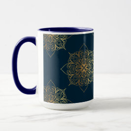 Taza Patrón y monograma de damasco de Mandala dorada