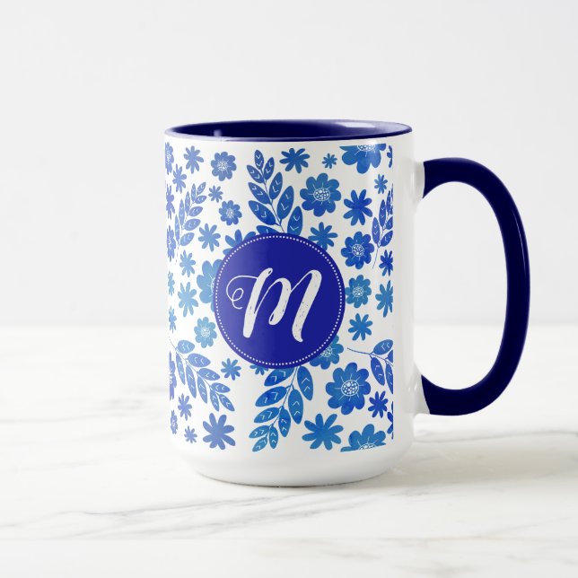 Taza Patrón y monograma floral dibujado por la mano de  (Derecha)