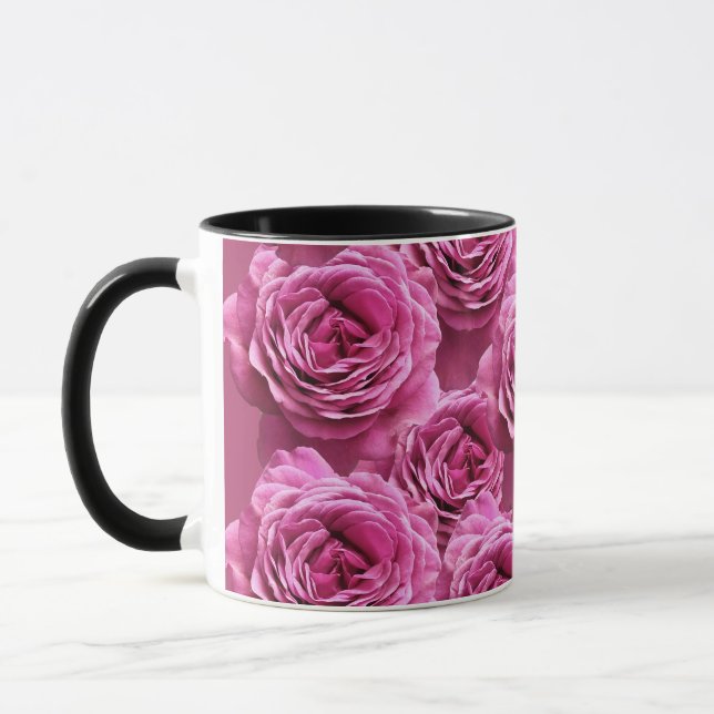 Taza Patrones de rosas rosados y morados (Izquierda)