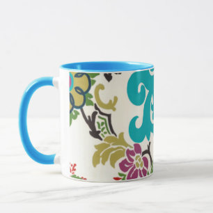 Taza Patrones florales de Damasco Pluma Turquesa