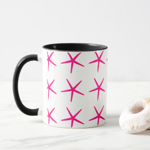 Taza Patrones Starfish Blanco Rosa Negro Nautical Cute