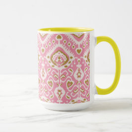 Taza Patrones tribales de color rosa y de ikat dorado
