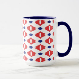 Taza patrones tribales de ikat blanco azul moda