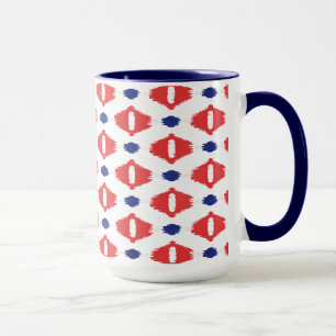 Taza patrones tribales de ikat blanco azul moda