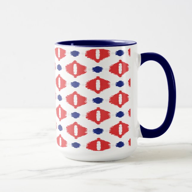 Taza patrones tribales de ikat blanco azul moda (Derecha)