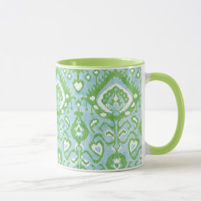 Taza Patrones tribales de kat azul y verde pastel (Derecha)