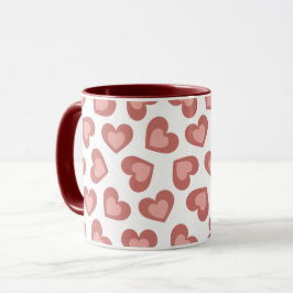 Taza Pattern of Hearts Stylish Modern White Red Chic
