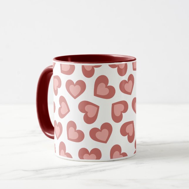 Taza Pattern of Hearts Stylish Modern White Red Chic (Anverso izquierdo)
