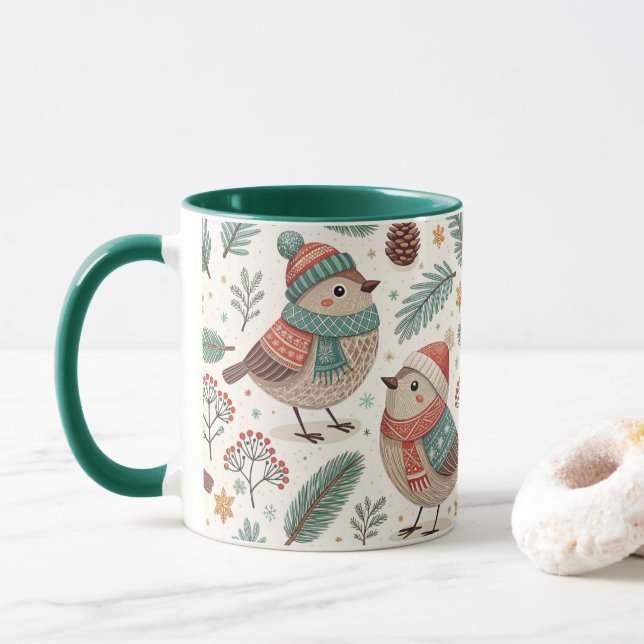 Taza Pattern Scandinavian Christmas Birds (Con donut)