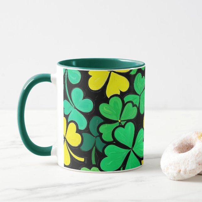 Taza Pattern St. Patrick's Day Clovers (Con donut)