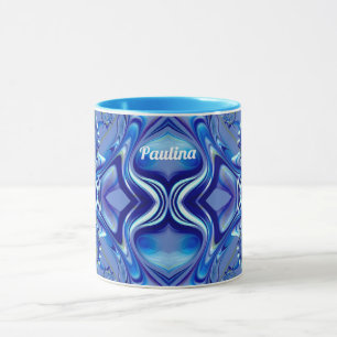 Taza PAULINA ~ Zany 3D Fractal ~ Sombras de azul