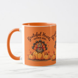 Taza Pavo de Acción de Gracias de Corazones Agradecidos