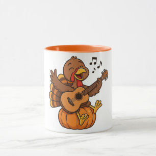 Taza Pavo de Acción de Gracias lindo con guitarra