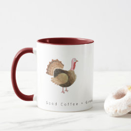 Taza Pavo de Acuarela Buen Café Corazones Agradecidos