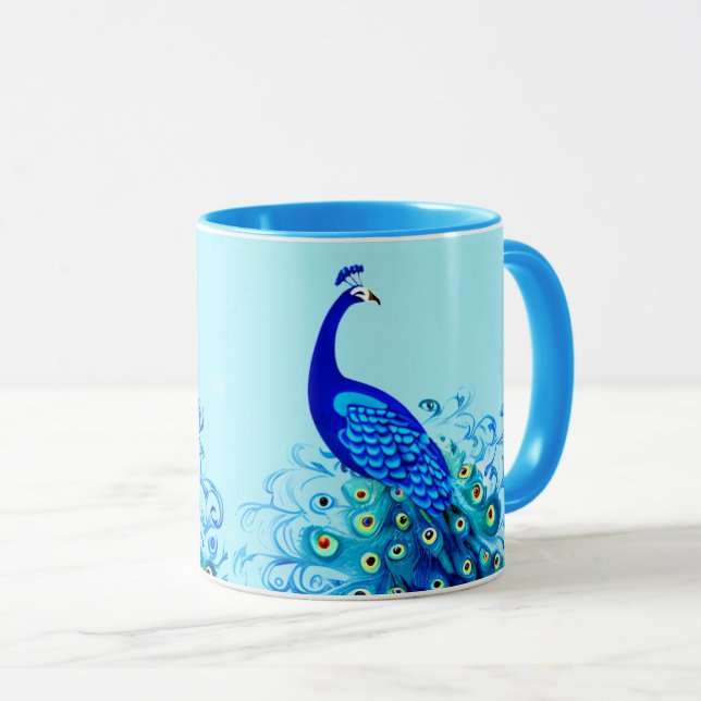 Taza Pavo real en azul turquesa y cobalto (Anverso derecho)