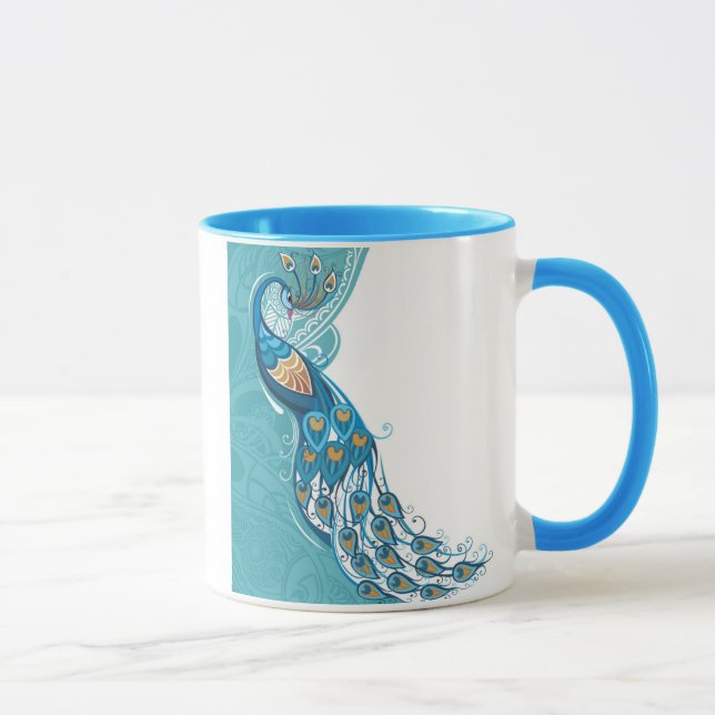 Taza Pavo real en el ilustracion verde azulado (Derecha)