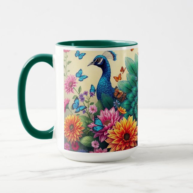 Taza Pavo Real Y Flores Coloridas (Izquierda)