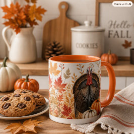 Taza Pavo y calabazas cosecha de otoño vida silvestre