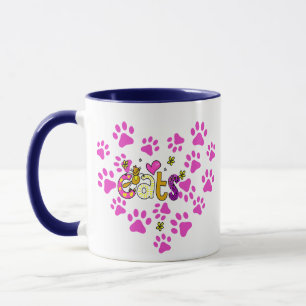 Taza Paw Imprimir el corazón rosa Mano blanca Cerámica