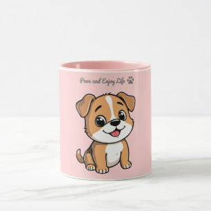 Taza Paws and Enjoy Life Cute Puppy Mug – Pastel Pink