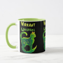 Taza Paws encantados: Arte de gato amarillo y verde cla