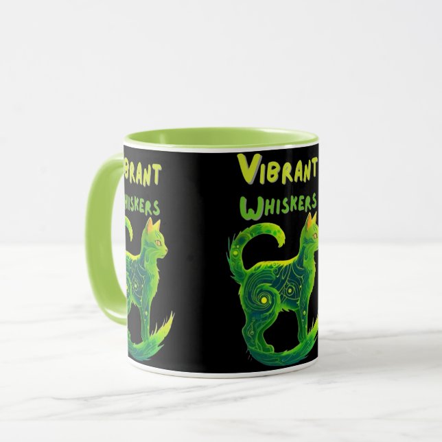 Taza Paws encantados: Arte de gato amarillo y verde cla (Anverso izquierdo)