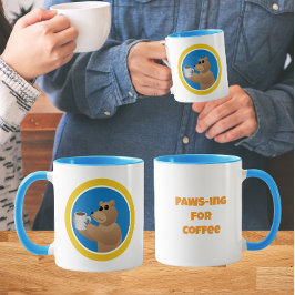 Taza Paws-ing for Coffee Cute Bear Morning Coffee Pun