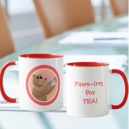 Taza Paws-ing for Tea Cute Bear Morning Tea Pun