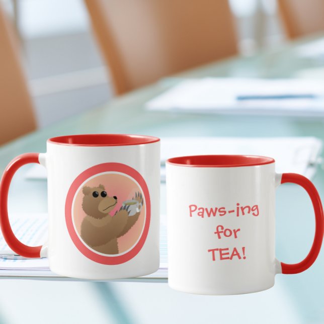 Taza Paws-ing for Tea Cute Bear Morning Tea Pun (Subido por el creador)