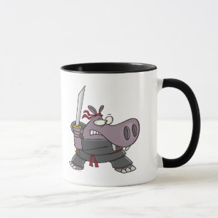 Taza payaso divertido ninja hipopótamo caricatura
