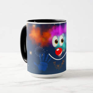 Taza payaso feliz, estrellas y cielo