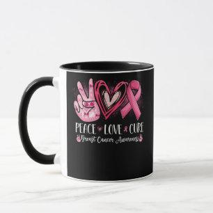 Taza Paz Amor Cure Cáncer de Mama Cinta Rosa