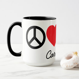 Taza Paz, amor, vino y gatos son pelucas personalizadas