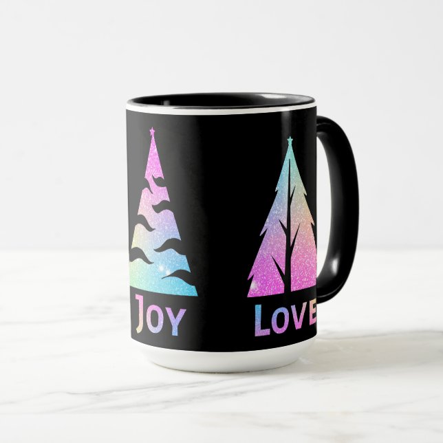Taza Peace Joy Love Christmas Tree Combo Mug, 15 oz (Anverso derecho)