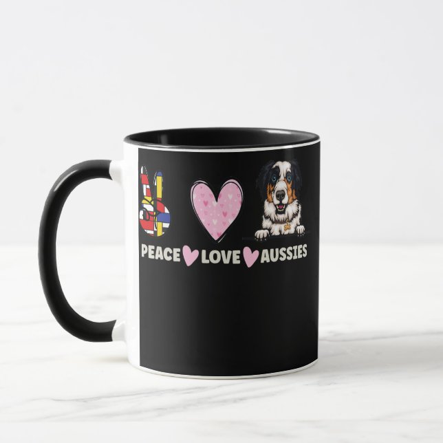 Taza Peace Love Aussisies Dog Aussie Shepherd Lover (Izquierda)