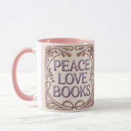 Taza Peace Love Books Pink Combo Mug