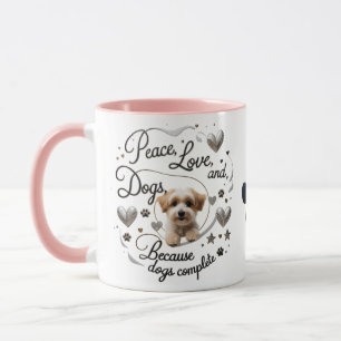 Taza Peace Love Dogs Combo Mug - 11 oz Cute Puppy Heart