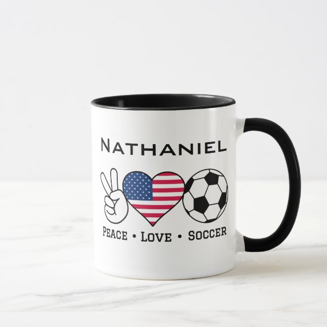 Taza Peace Love Soccer USA (Derecha)