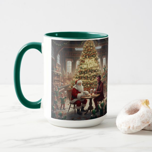 Taza Peace on Earth Christmas Mug AI Used (Con donut)
